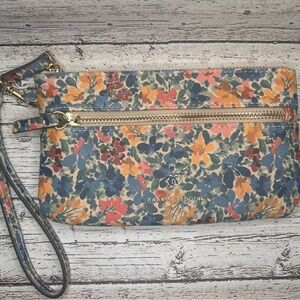 EUC Nanette Lepore‎ Floral Wristlet Clutch - Blue and Orange